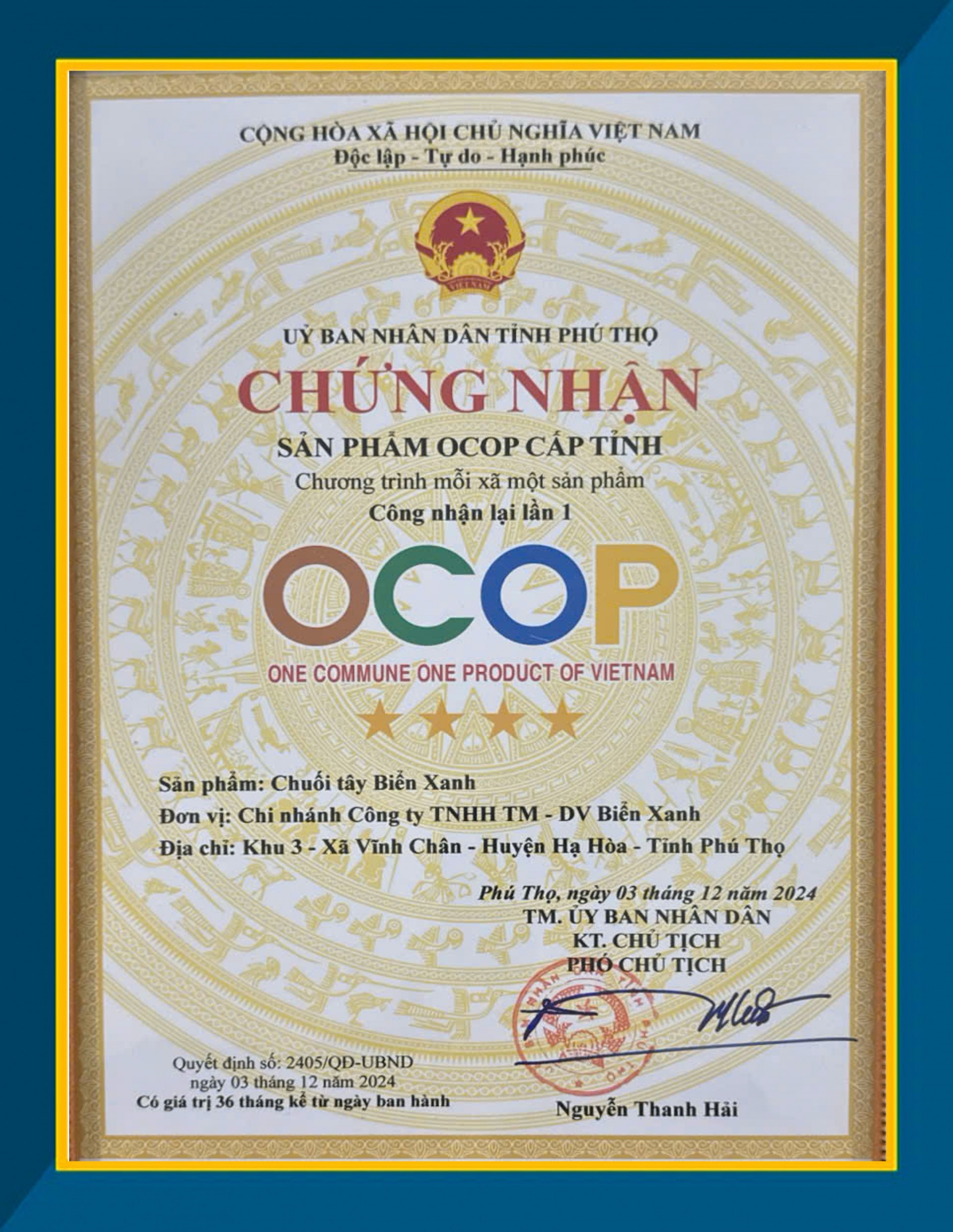Chứng nhận BANACO