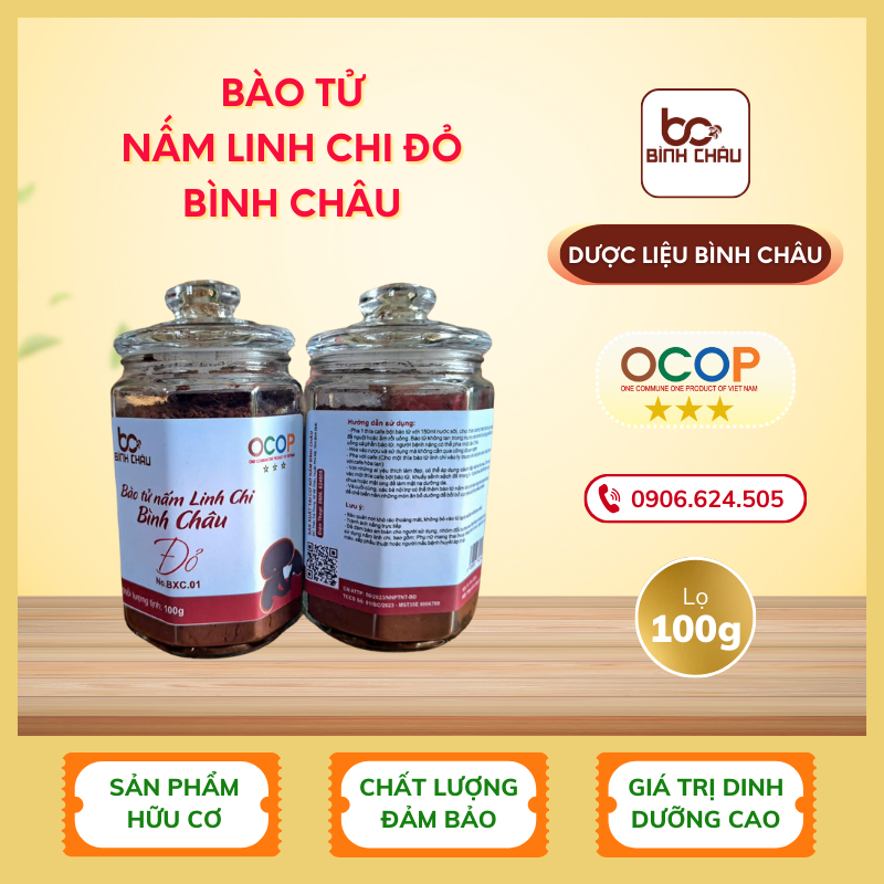 Bào Tử Nấm Linh Chi Đỏ Bình Châu — Lọ 100gr