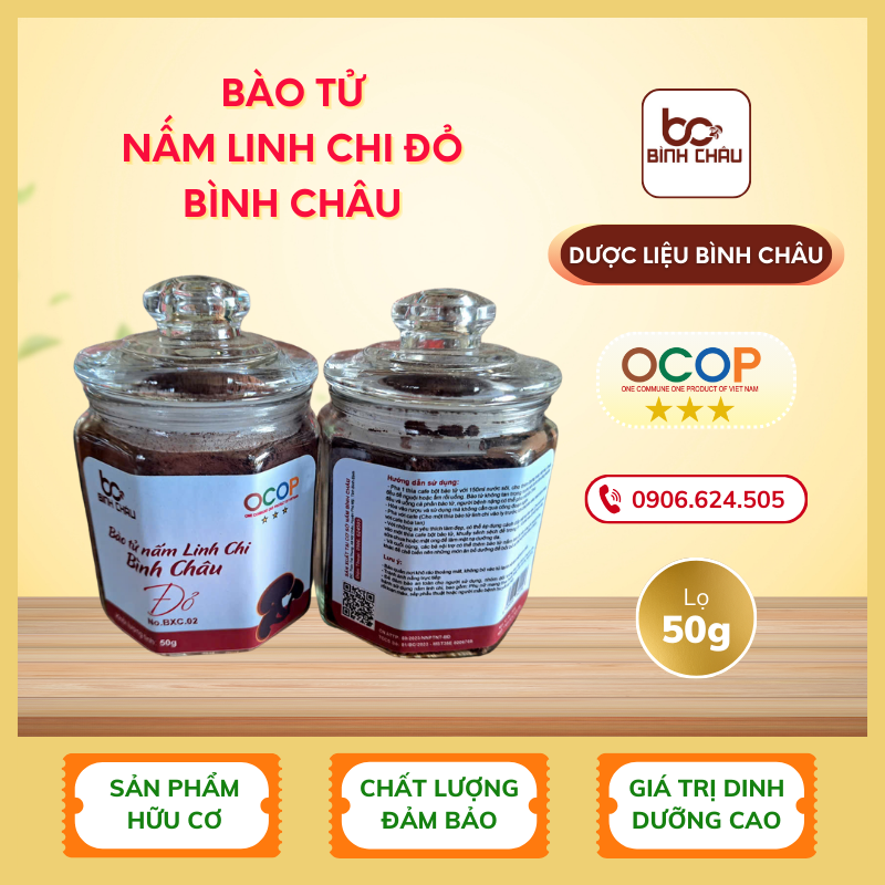 Bào Tử Nấm Linh Chi Đỏ Bình Châu — Lọ 50gr