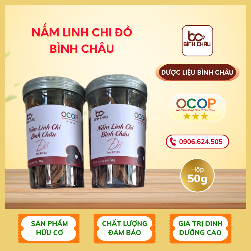 Nấm Linh Chi Đỏ Bình Châu — Hộp 50gr