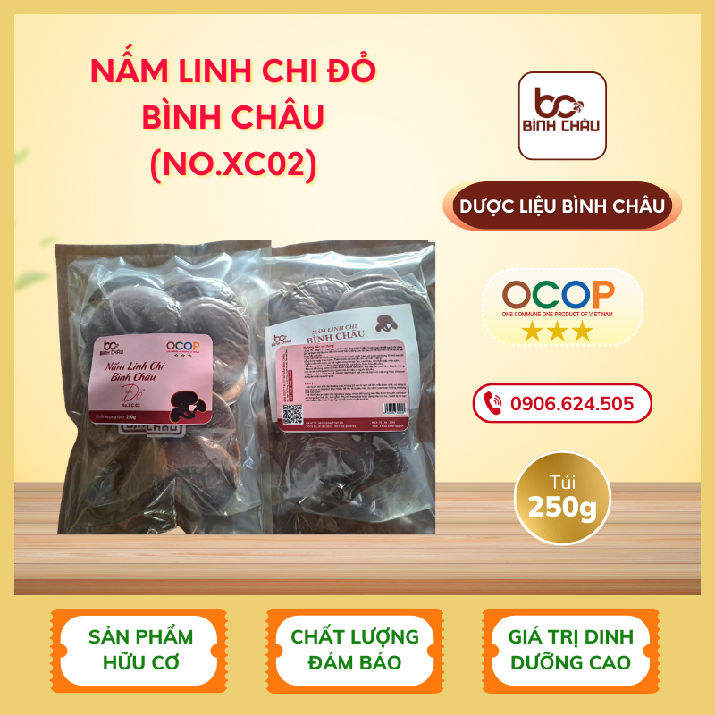 Nấm Linh Chi Đỏ Bình Châu (Nhãn hồng No.XC02) — Túi 250gr