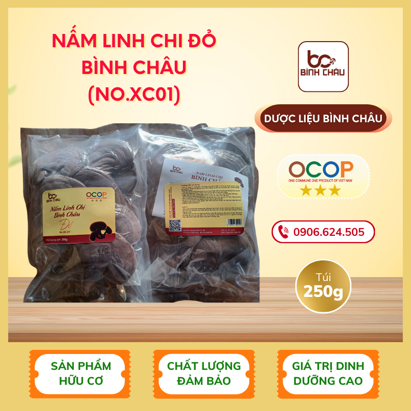 Nấm Linh Chi Đỏ Bình Châu (Nhãn vàng No.XC01) — Túi 250gr
